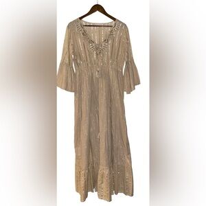 Chloe Laetitia Maison de Luxe Maxi Dress Women S/M Cottage‎ Boho Dainty Metallic